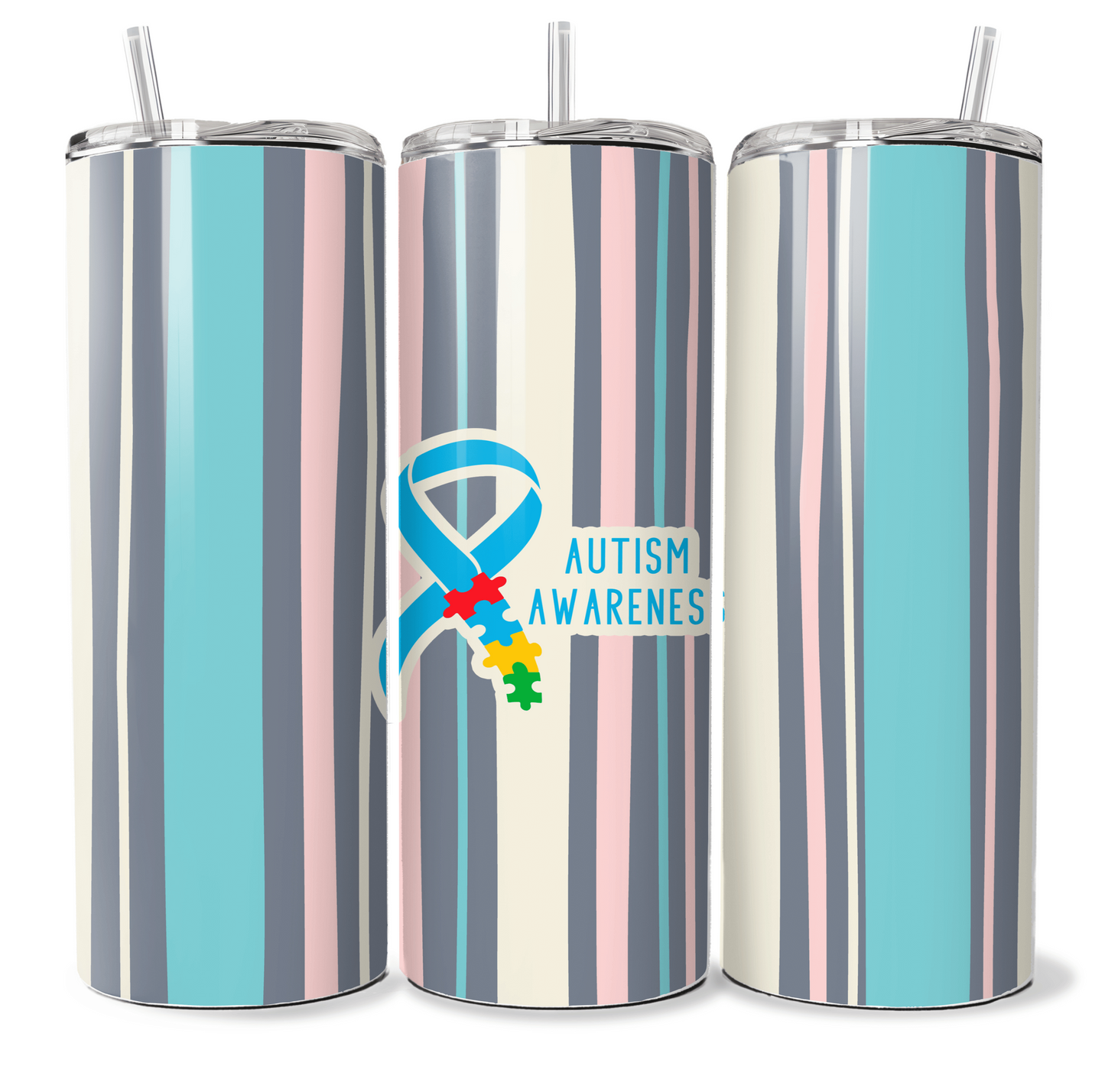 Candy Striped Autism Hot Cold Beverage 20oz Tumbler