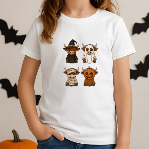 Highland Cows Kids Halloween T-Shirt