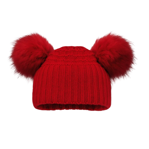 Personalised Embroidered Kids Knitted Red Pom Pom Hat