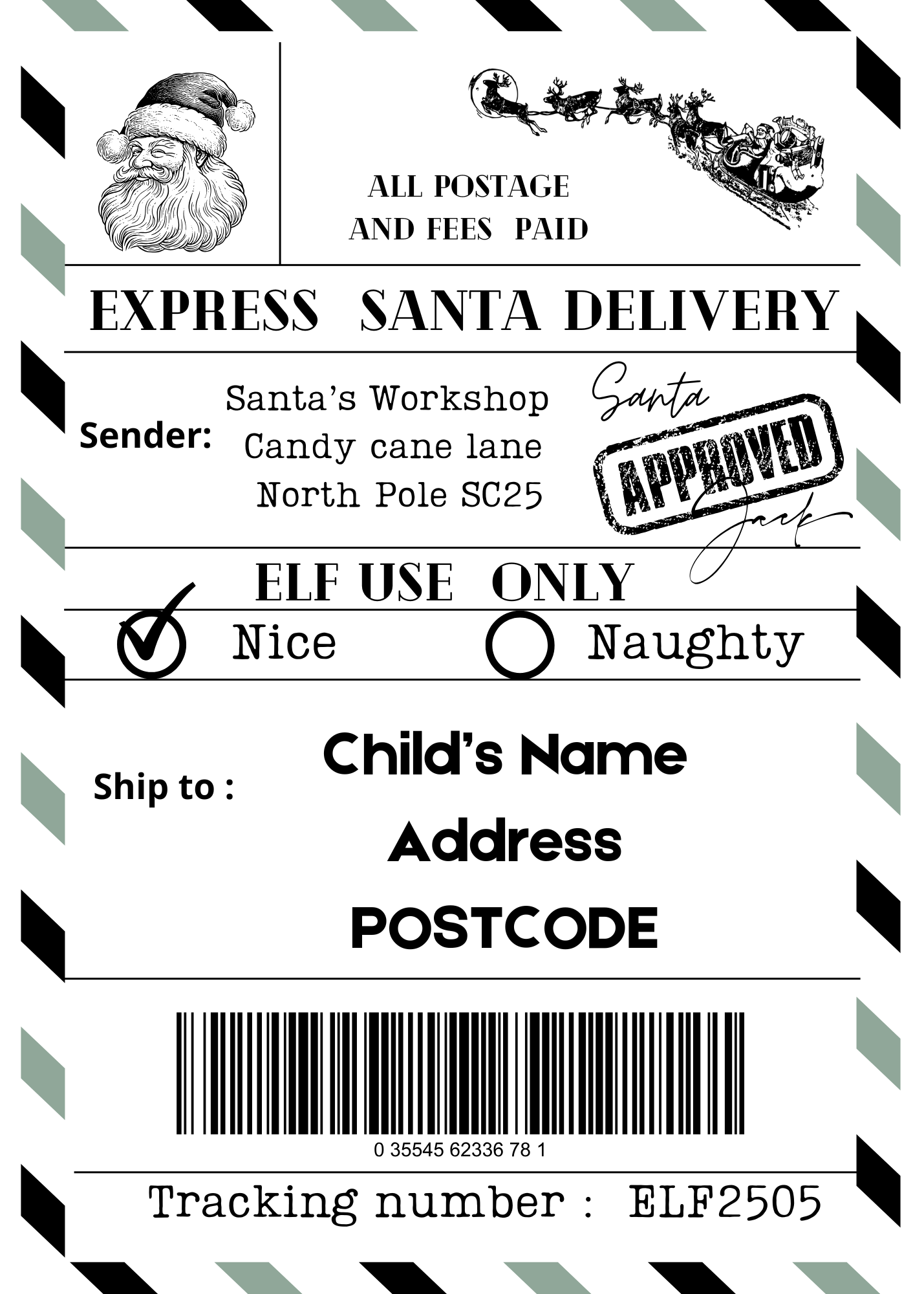 Personalised Santa Shipping Labels x 10