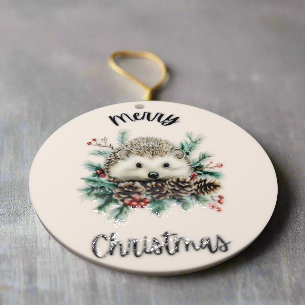 Cute Hedgehog Merry Christmas Bauble