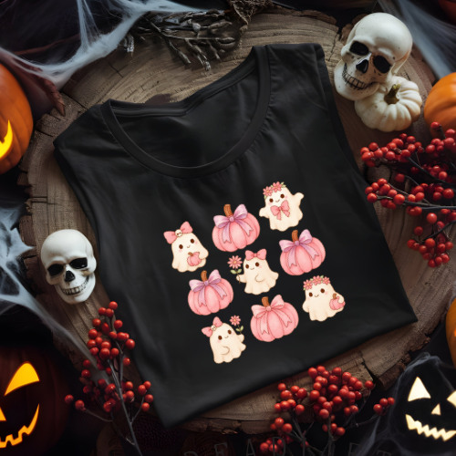 Cute Girls Pink Pumpkins Kids Halloween T-Shirt