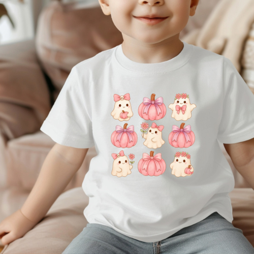 Cute Girls Pink Pumpkins Kids Halloween T-Shirt