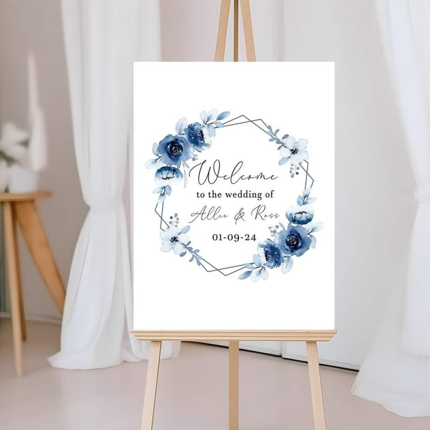 Personalised Form Welcome Wedding Sign - Blue Roses