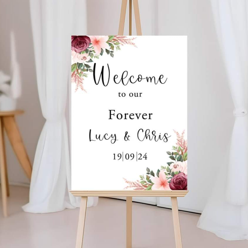 Personalised Form Welcome Wedding Sign - Roses