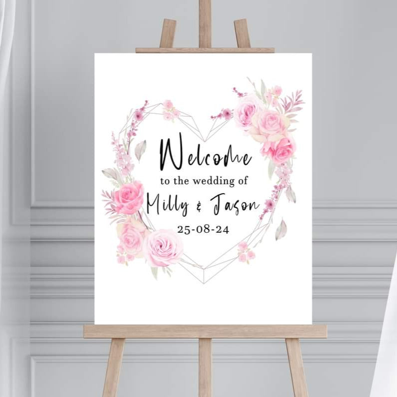 Personalised Form Welcome Wedding Sign - White Floral Heart