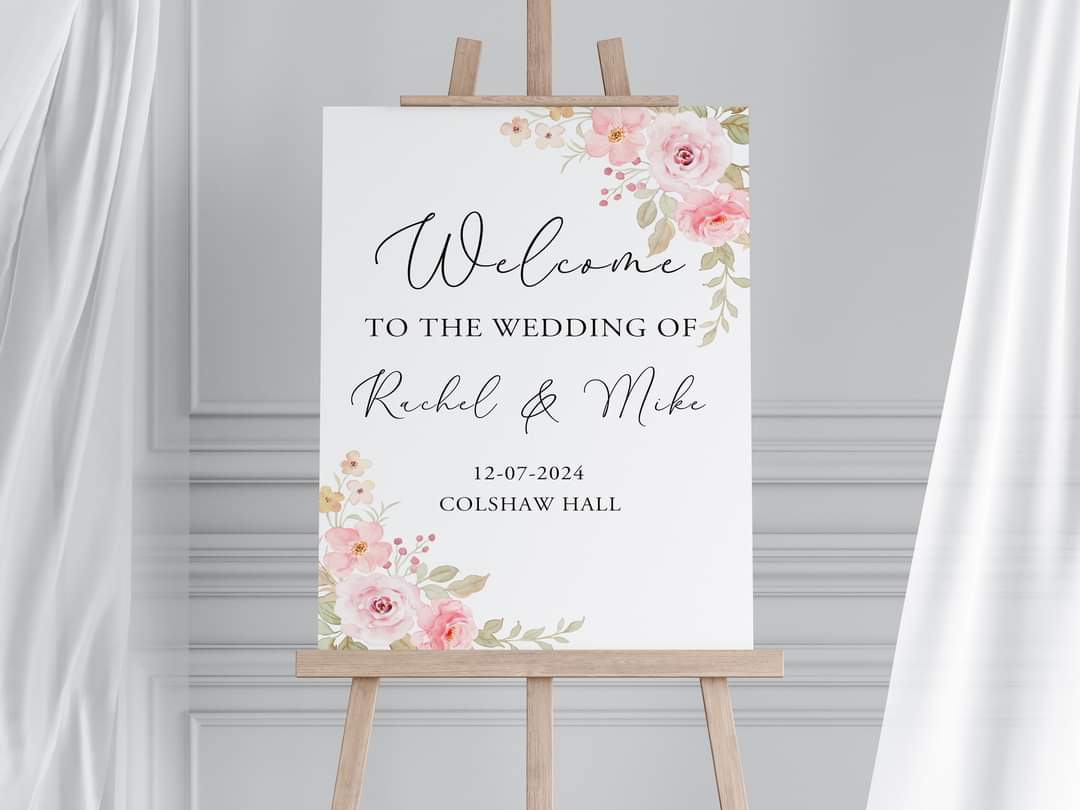 Personalised Form Welcome Sign For Wedding Venue - White Floral