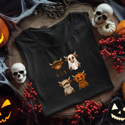 Highland Cows Kids Halloween T-Shirt