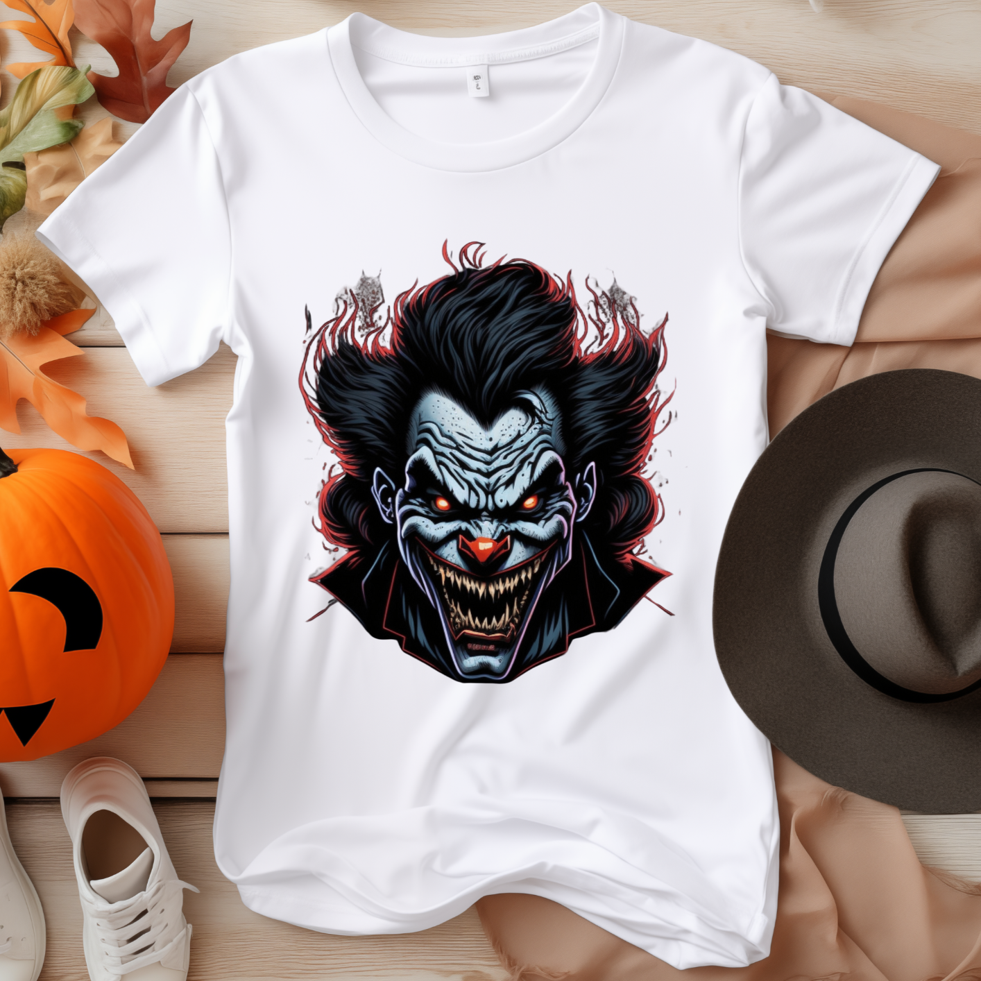 Unisex White & Red Clown Halloween T-Shirt