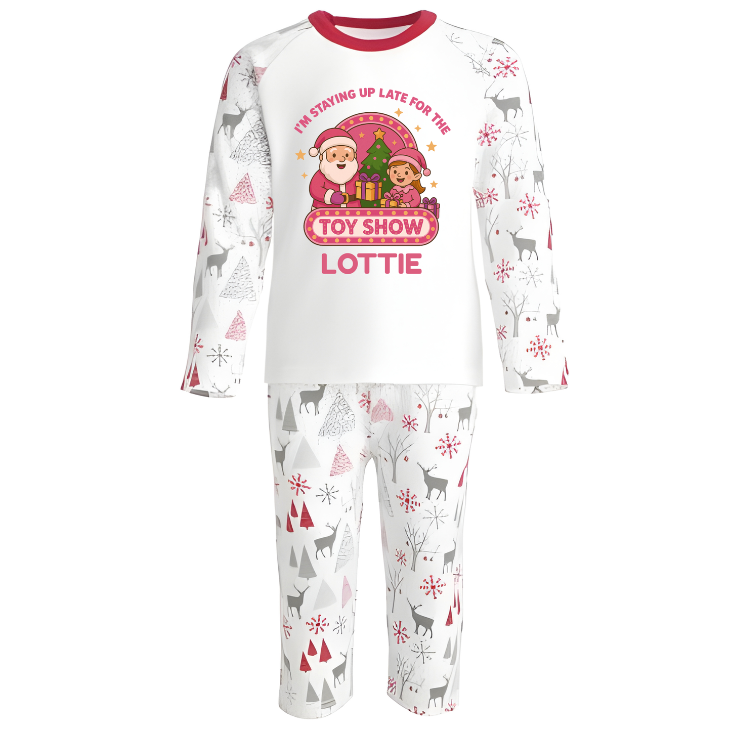 Personalised Grey & Red Reindeer Christmas Pyjama Set