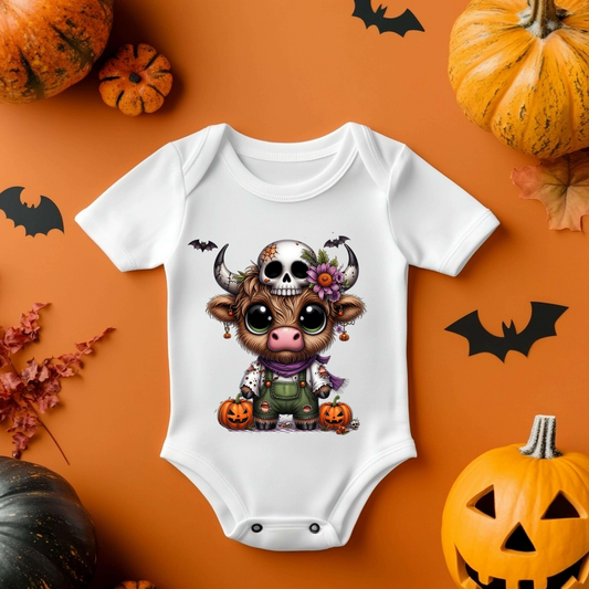 Scary Highland Cow Halloween Baby Vest