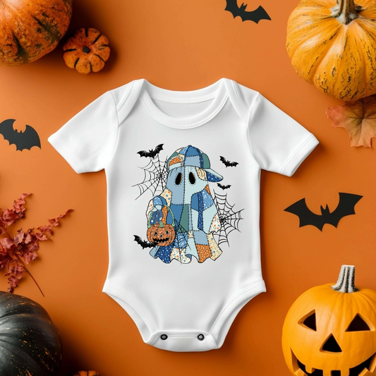 Halloween Blue Patchwork Ghost Baby Vest