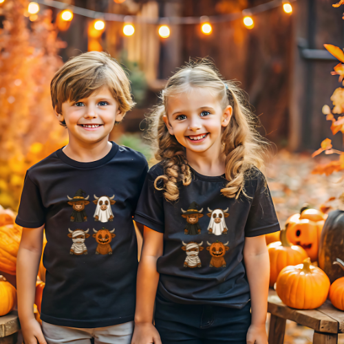 Highland Cows Kids Halloween T-Shirt