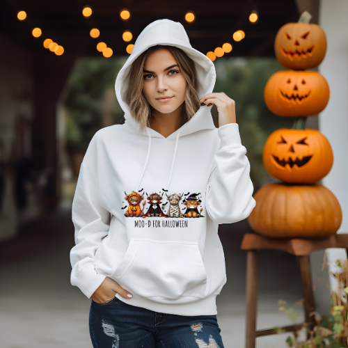 Ladies Halloween Adult Hoodies - Highland Cow Moo-d