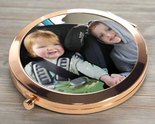 Personalised Round Compact Pocket Mirror - Rose Gold