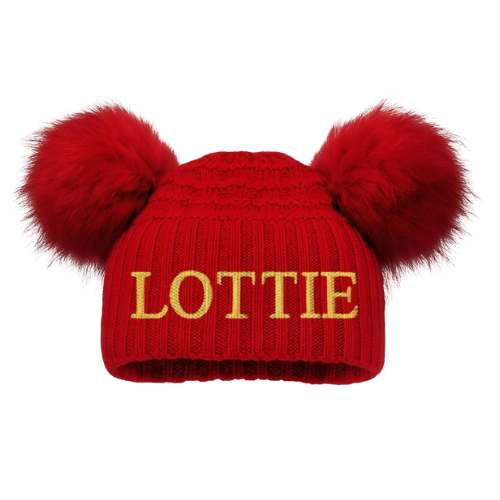 Personalised Embroidered Kids Knitted Red Pom Pom Hat
