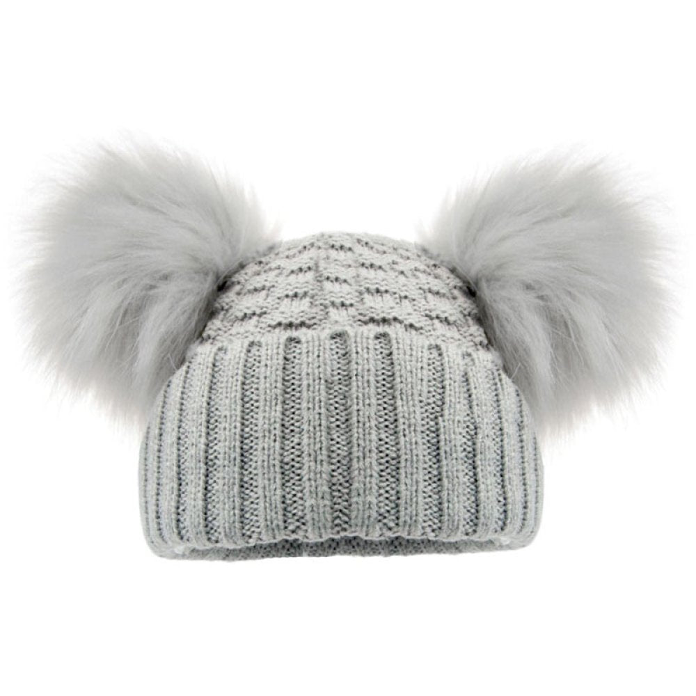 Personalised Embroidered Kids Knitted Grey Pom Pom Hat