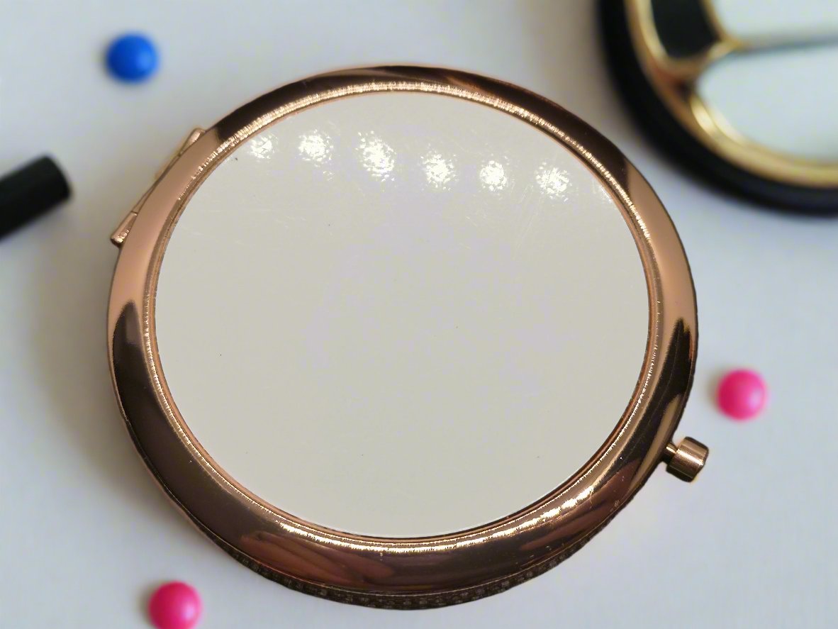 Personalised Round Compact Pocket Mirror - Rose Gold