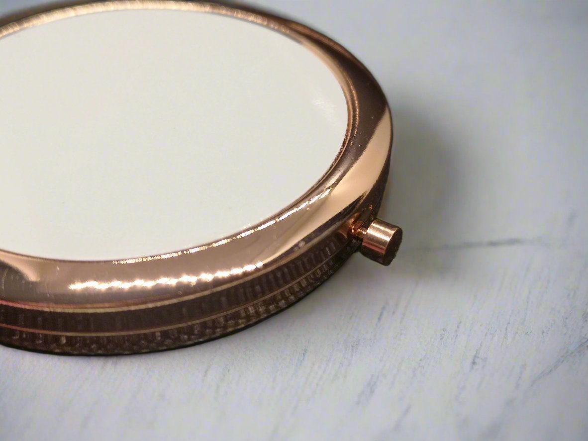 Personalised Round Compact Pocket Mirror - Rose Gold