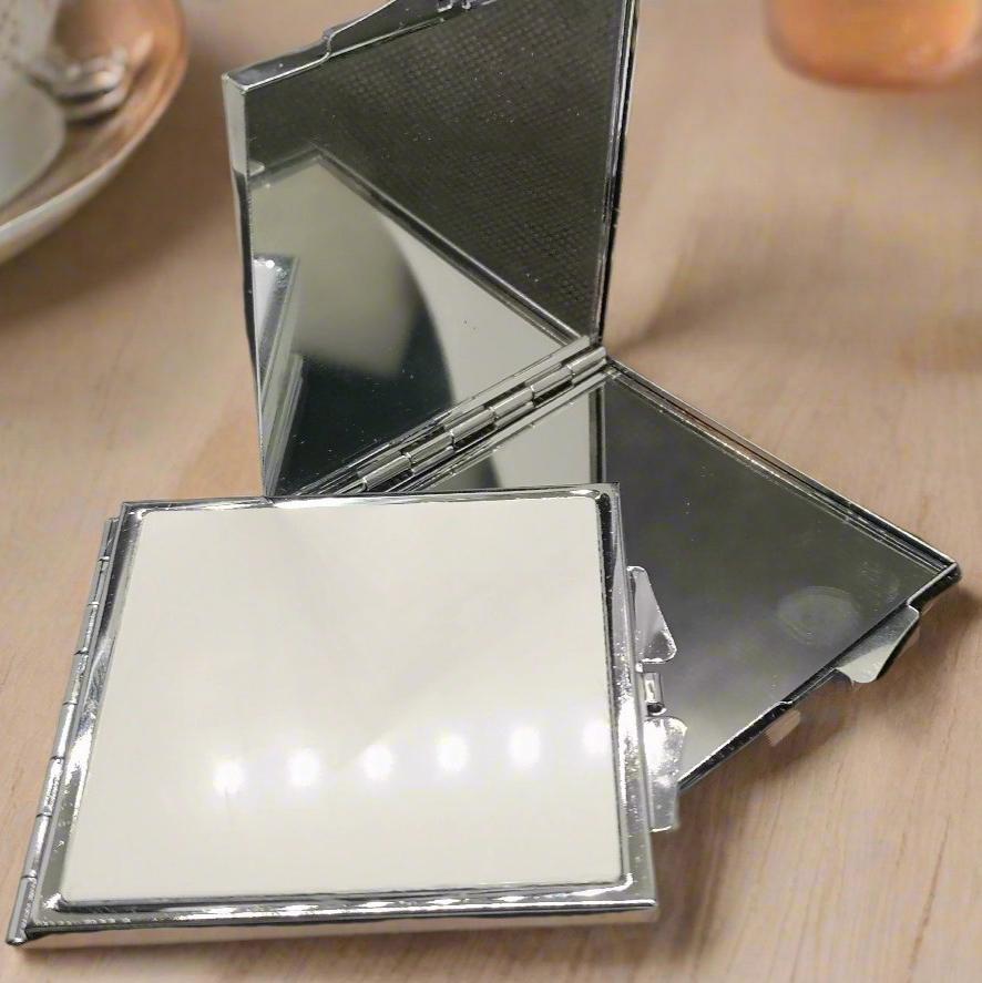 Personalised Square Compact Pocket Mirror - Silver