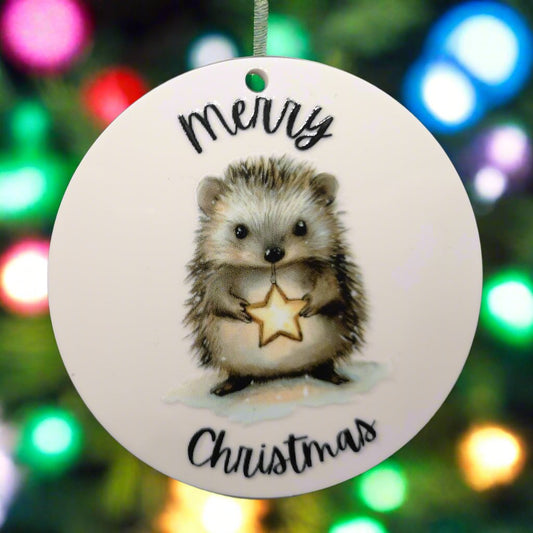 Hedgehog Merry Christmas Bauble