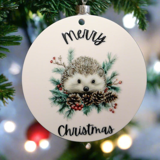 Cute Hedgehog Merry Christmas Bauble