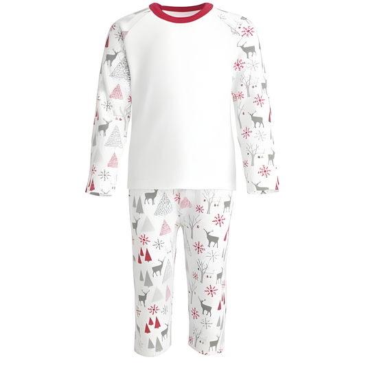 Personalised Grey & Red Reindeer Christmas Pyjama Set
