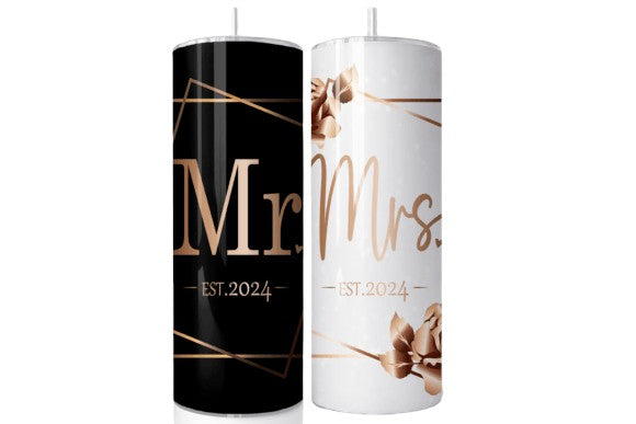 20oz Hot and Cold Mrs & Mr Wedding Tumbler with Straw