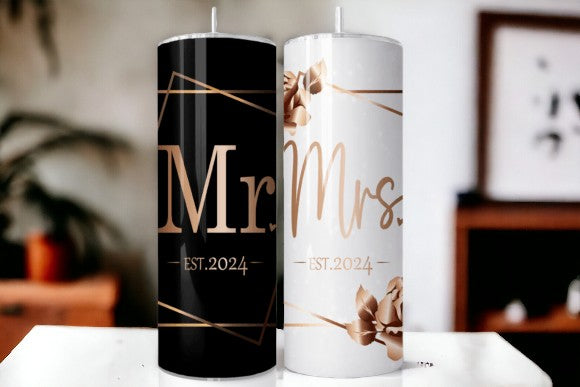 20oz Hot and Cold Mrs & Mr Wedding Tumbler with Straw