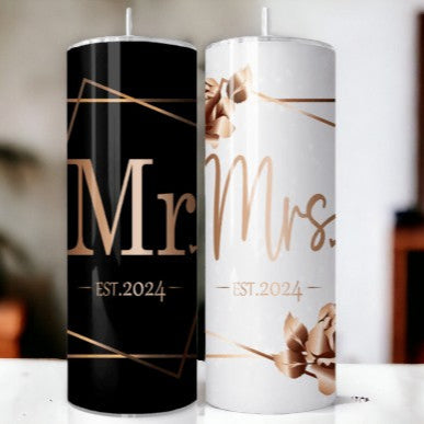 20oz Hot and Cold Mrs & Mr Wedding Tumbler with Straw