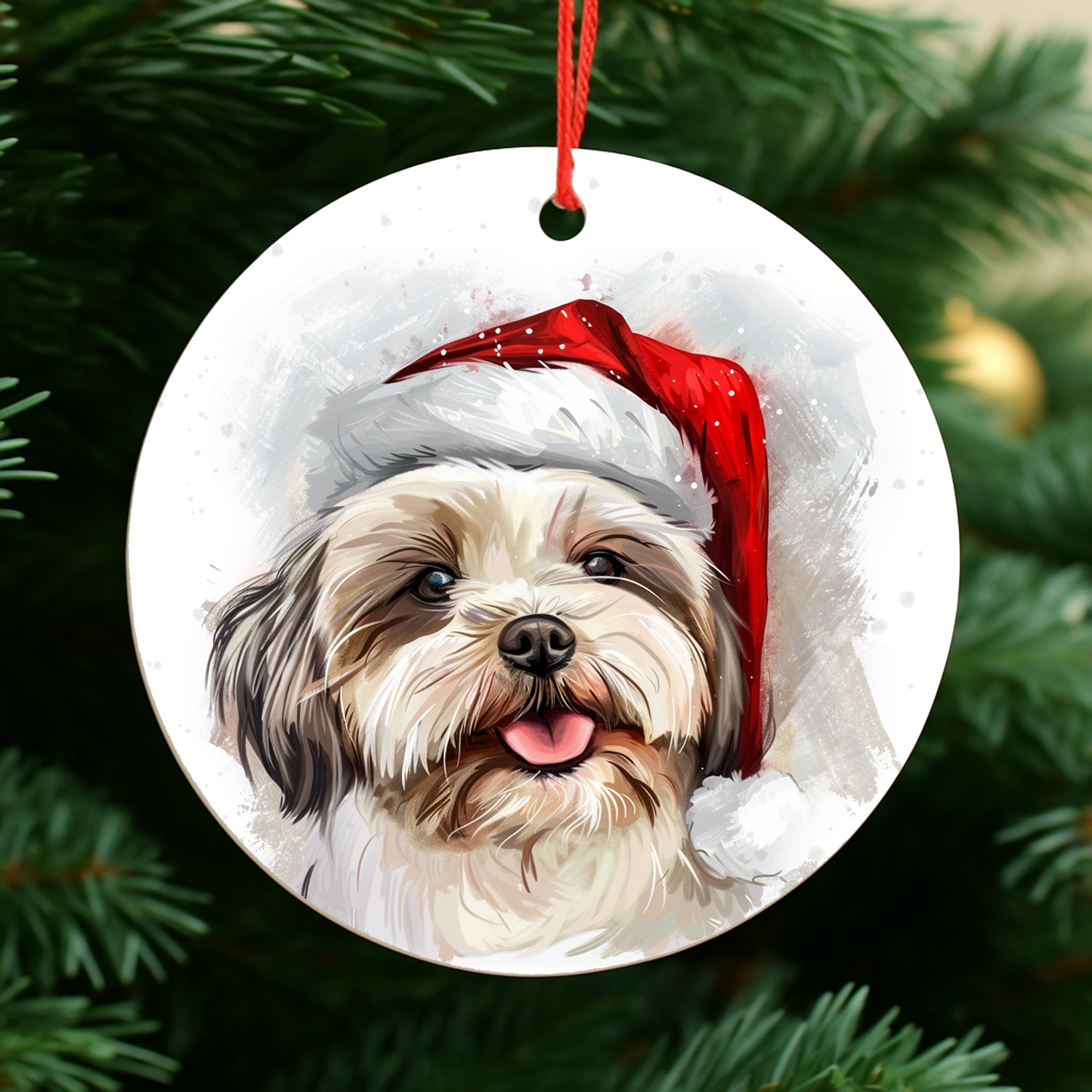 White Shih Tzu Dog Christmas Bauble