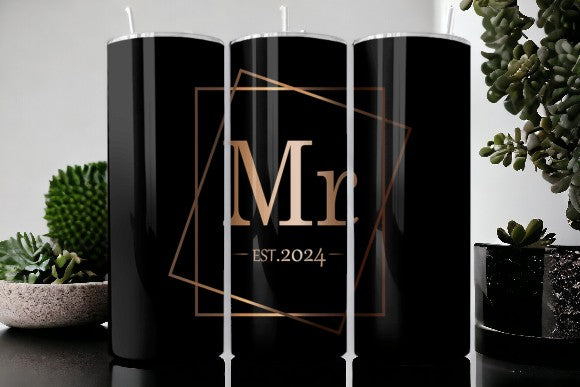 20oz Hot and Cold Mrs & Mr Wedding Tumbler with Straw