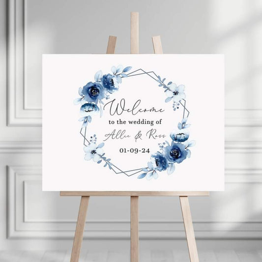 Personalised Form Welcome Wedding Sign - Blue Roses