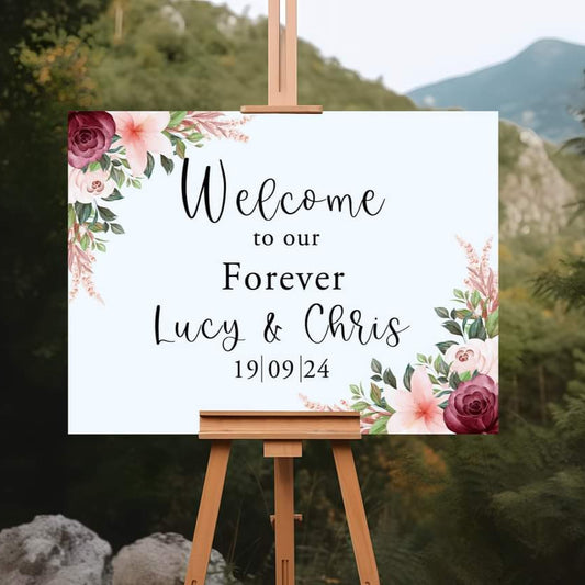 Personalised Form Welcome Wedding Sign - Roses