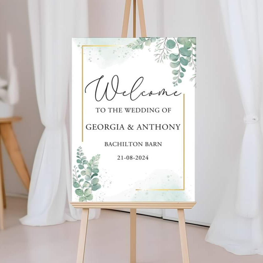 Personalised Form Welcome Wedding Sign - White & Green Floral