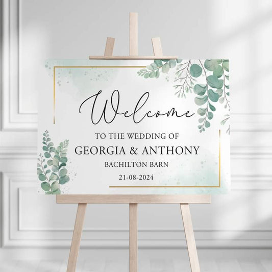 Personalised Form Welcome Wedding Sign - White & Green Floral