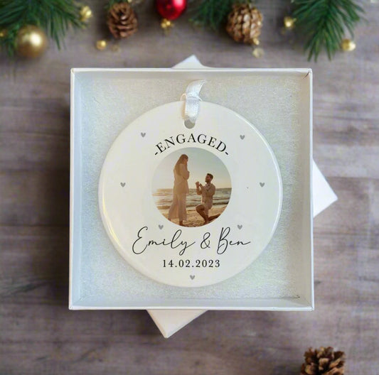 Ceramic Engagement Gift Photo Christmas Bauble