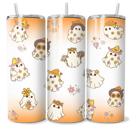 Orange Halloween Ghosts 20oz Hot and Cold Tumbler