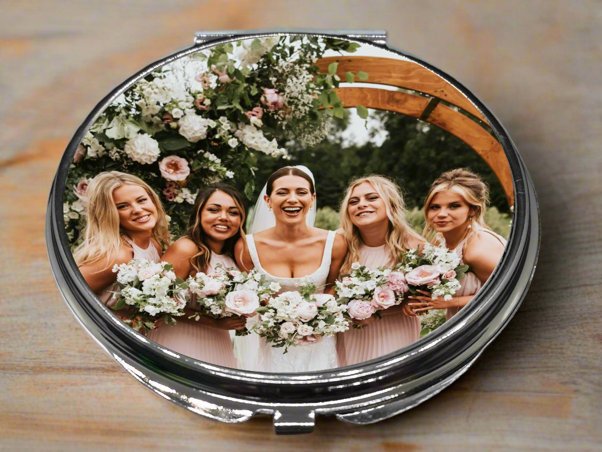 Personalised Round Compact Pocket Mirror - Silver